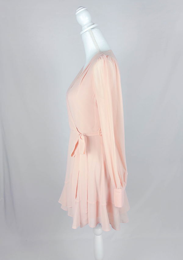 Alice Blush Button Sleeve Ruffle Wrap Dress