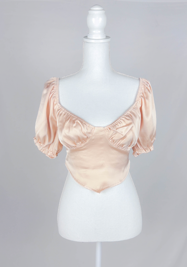 Angel Cake Puff Sleeve Satin Crop Top