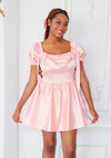 Girly Pink Bow Aurora Dress with Puff Sleeves