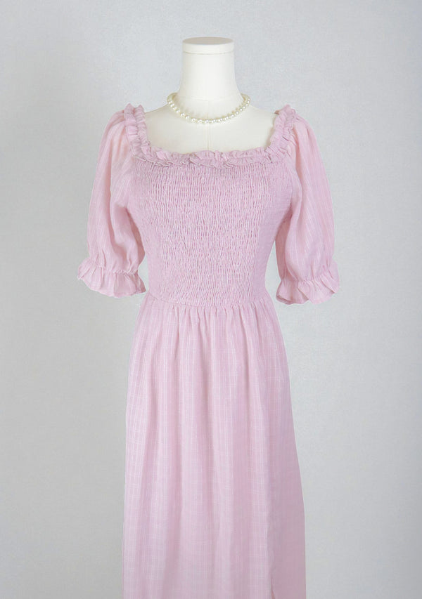 Charlotte Mauve Puff Sleeve Ruffle Trim Maxi Dress