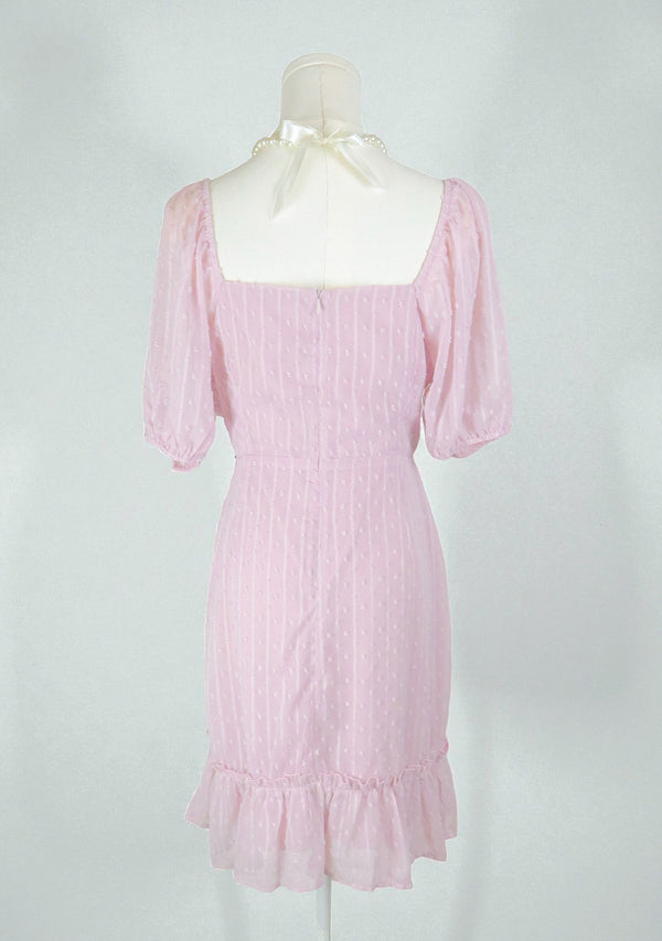 Girly mauve Dress with swiss dot and ruffles