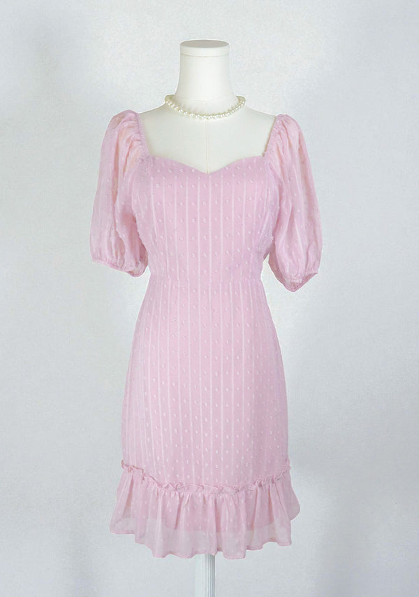 Girly mauve Dress with swiss dot and ruffles