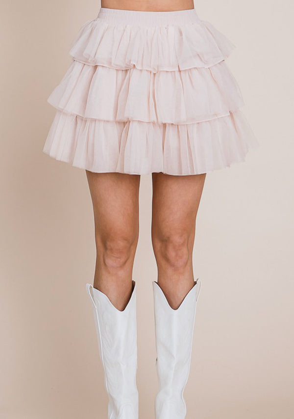 Honeysuckle Dusty Blush Tiered Tulle Skirt with Pockets