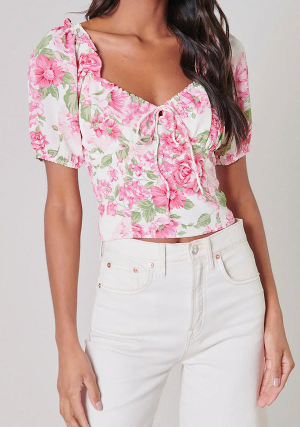 Rose Garden Puff Sleeve Crop Top
