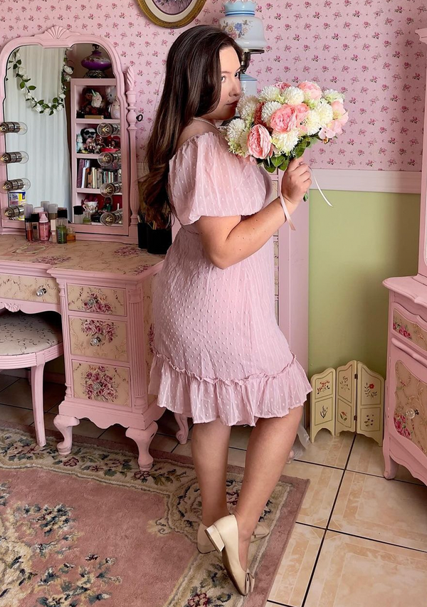 Mauve Puff Sleeve Mini Dress