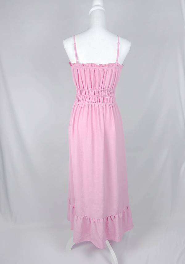 Mauve Bow Ruffle Maxi Dress