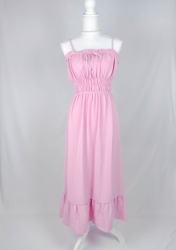 Mauve Bow Ruffle Maxi Dress