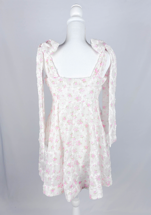 Romantic Floral White Tie Mini Dress