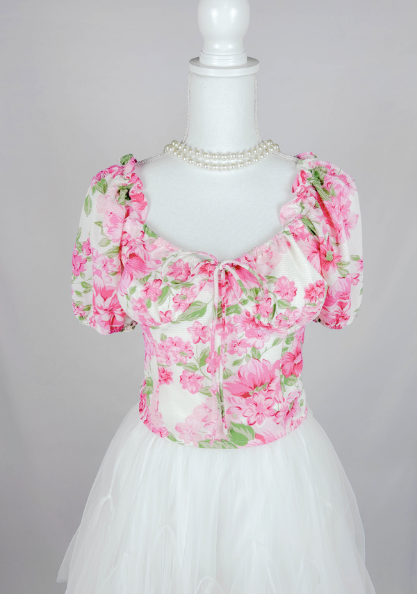Rose Garden Puff Sleeve Crop Top