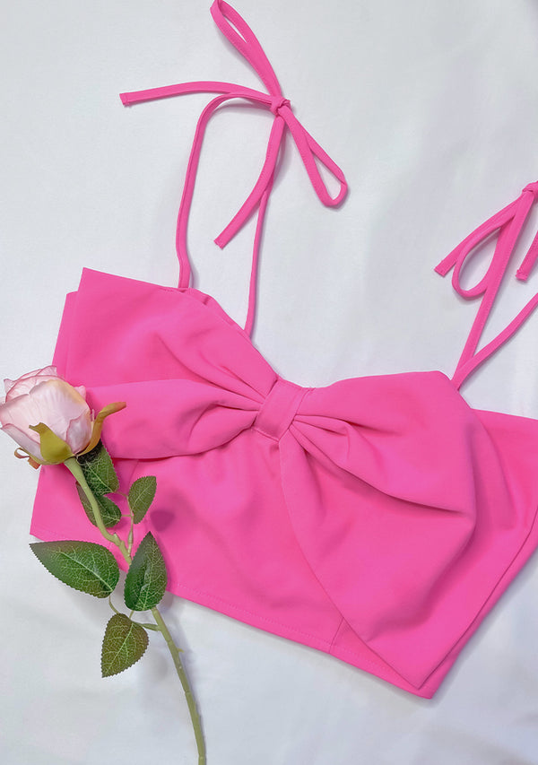 Primadonna Hot Pink Bow Crop Top