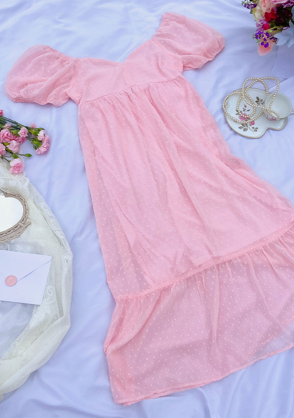 Enchanted Pink Swiss Dot Maxi Dress