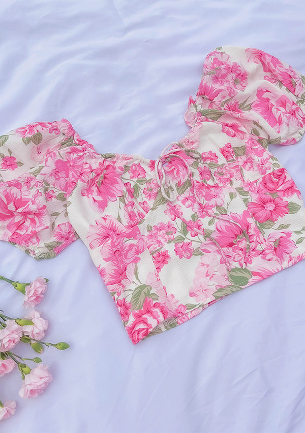Rose Garden Puff Sleeve Crop Top