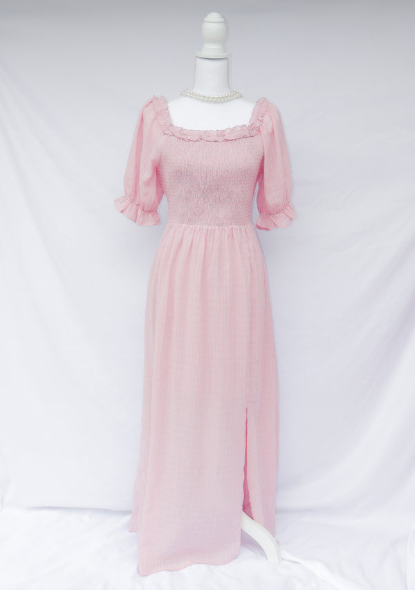 Mauve Ruffle Puff Sleeve Maxi Dress