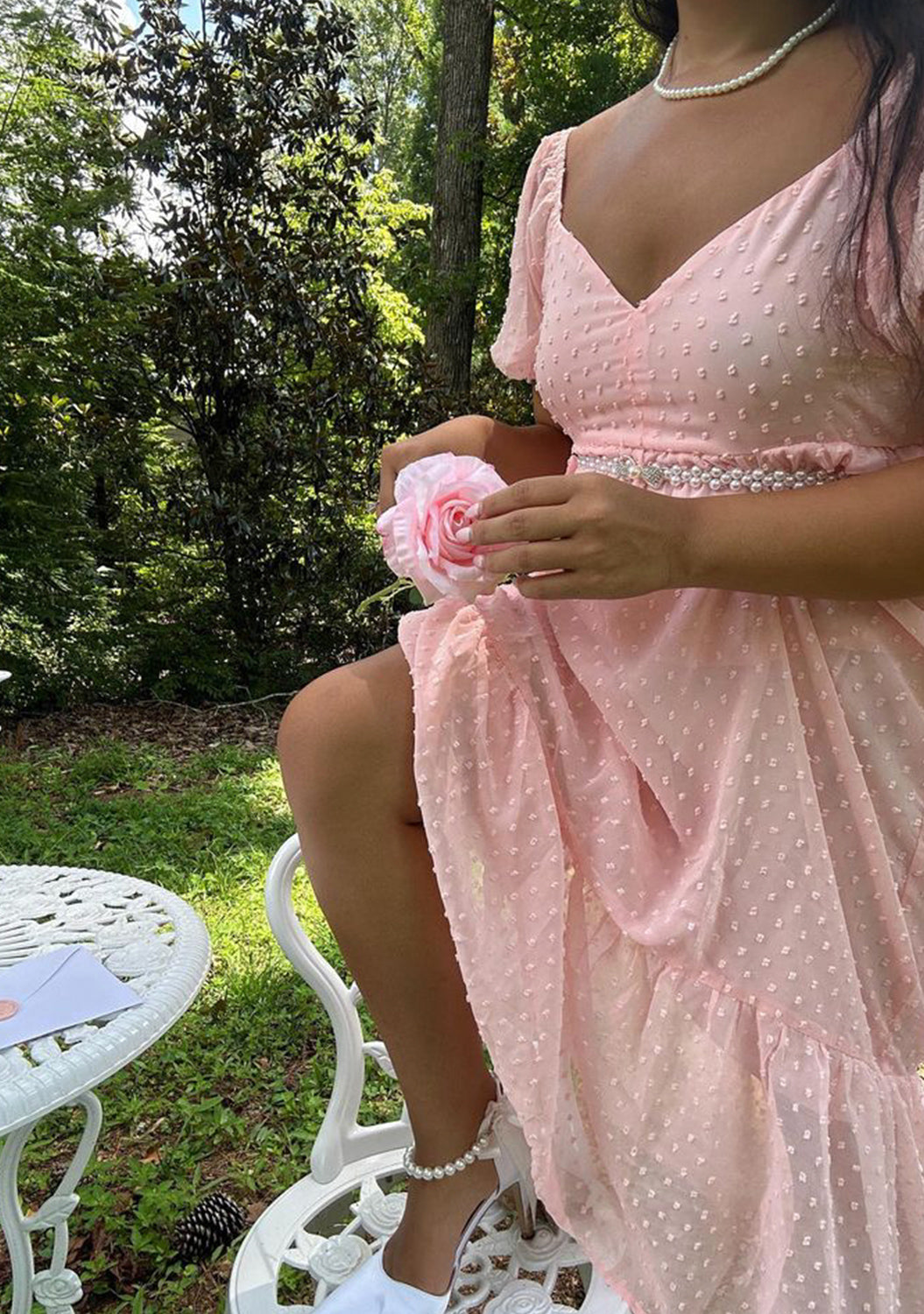 Enchanted Pink Swiss Dot Maxi Dress Love, Annette Enchanted Pink Swiss Dot Maxi Dress Love, Annette
