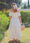 Floral maxi dress with lace and ruffles - puff sleeves