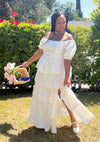 Floral maxi dress with lace and ruffles - puff sleeves