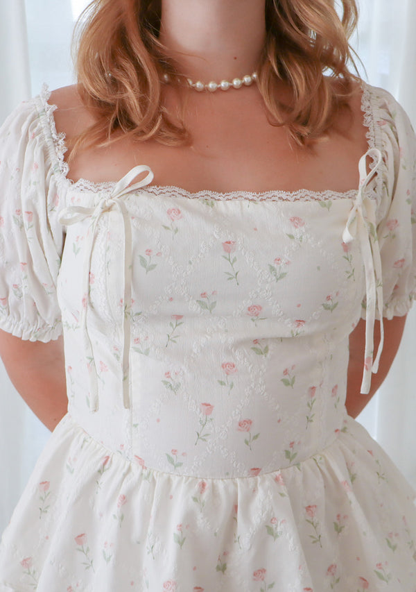 Floral dress with lace and ruffles