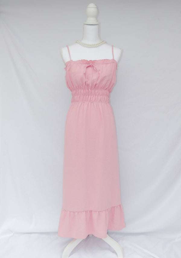 Mauve Bow Ruffle Maxi Dress